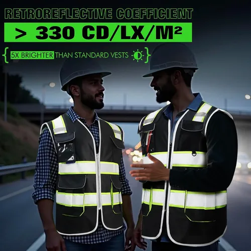 Vista 2 de BeautyWill Chaleco de seguridad con logotipo personalizado, certificado ANSI, 8 bolsillos, Clase 2, chaleco reflectante de alta visibilidad