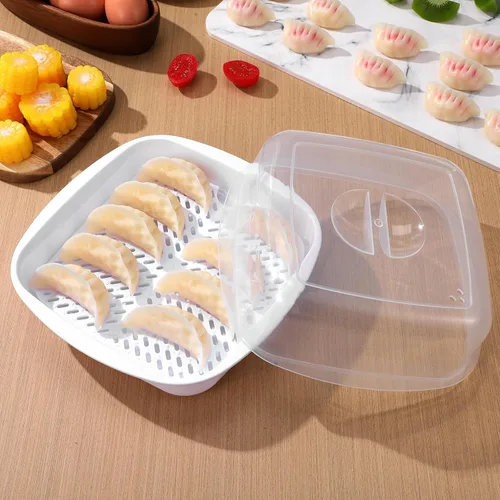 Vista 4 de Hemoton Caja de vapor para microondas de 9.05 pulgadas con tapa transparente para cocinar rápidamente verduras y bollos Dim Sum resistente al calor