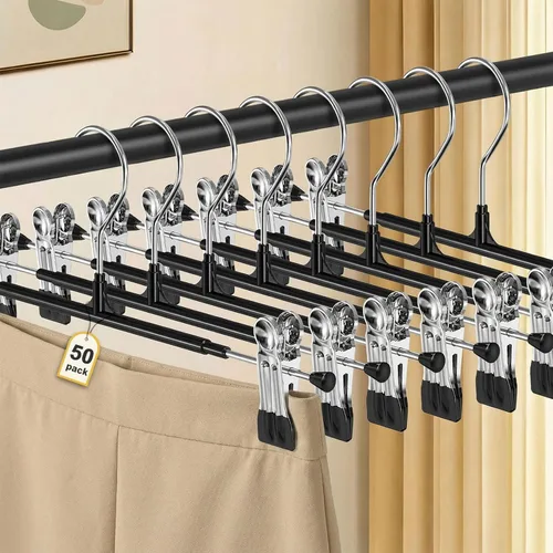 Vista 9 de POZEAN Perchas para Pantalones con Clips 20 Unidades, Perchas Ajustables para Faldas de 12 Pulgadas para Mujeres, Perchas Antideslizantes que