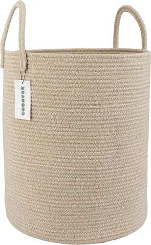 Vista 13 de XUANGUO Cesta de cuerda de algodón para ropa sucia, cesta de almacenamiento tejida para sala de estar, dormitorio, cesta de cuerda alta bohemia