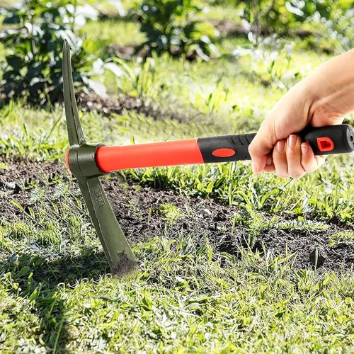 Vista 6 de 15 Inch Pick Mattock Hoe, Forged Steel Weeding Pick Axe with Fiberglass Long Handle Garden Tool for Digging, Gardening, Camping, Prospecting