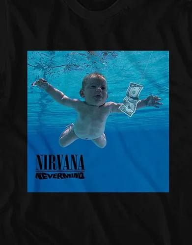 Vista 3 de Nirvana Camiseta Nevermind Album Cover Band Logo Oficial Hombres Negro