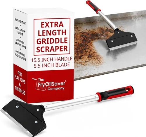 Raspador de Parrilla Plana de 15.5" de Largo, Herramienta para Plancha por FryOilSaver Co., Raspador de Cocina con Cuchilla Reemplazable de 5.5"