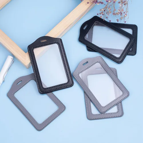 Vista 7 de 6 portatarjetas de identificación, soportes verticales para tarjetas de identificación con ventana transparente de doble cara, funda