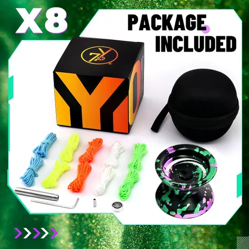 Vista 6 de X8 Finger Spin Yoyo - Yoyo de arranque profesional, Yo Yo Yo de metal que no responde con bolsa, rodamiento KK, 10 cuerdas, herramientas