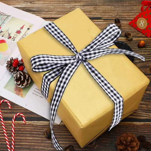 Vista 5 de Cinta roja a cuadros, 3/8 pulgadas x 50 yardas, cinta de pícnic, cinta roja para accesorios para el cabello, artesanías y envolturas de regalos