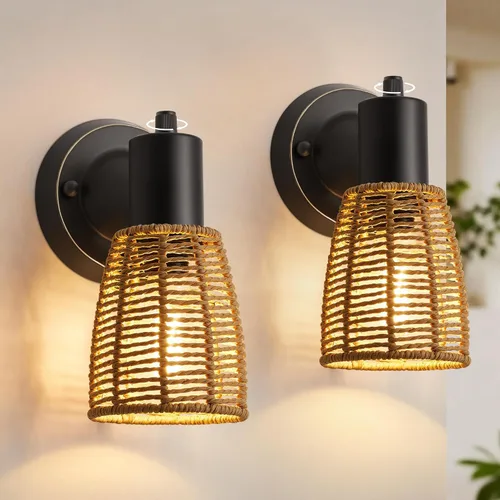 Vista 9 de Juego de 2 apliques de pared - Luces de tocador negras mate para baño, accesorios de luz de pared modernos con interruptor giratorio - Luz