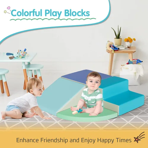 Vista 2 de Juguetes de escalada de 4 piezas para niños pequeños de 1 a 3 años, bloques de escalada de espuma suave, juego de actividades para bebés, escalador