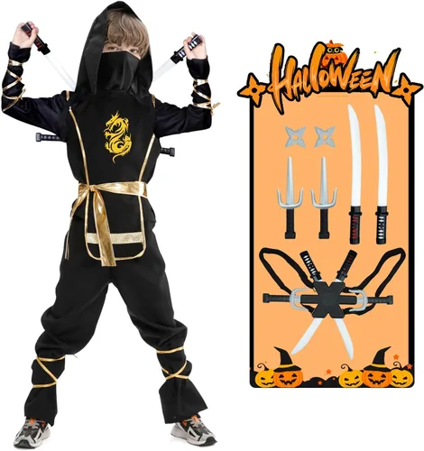Disfraz de Halloween para niños, disfraz de ninja y juego de simulación con juguetes Ninja de lujo