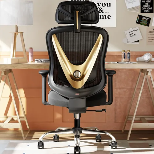 Vista 10 de HOLLUDLE Silla de oficina ergonómica de malla, soporte lumbar ajustable 3D y reposabrazos 3D, respaldo en forma de V, silla de escritorio ajustable