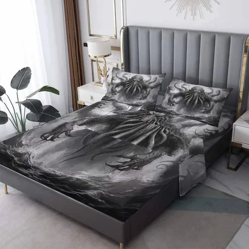 Vista 10 de Octopus Sheets - Juego de sábanas de tamaño individual, sábanas de microfibra suave, bolsillo profundo, sábanas y fundas de almohada estampadas sin