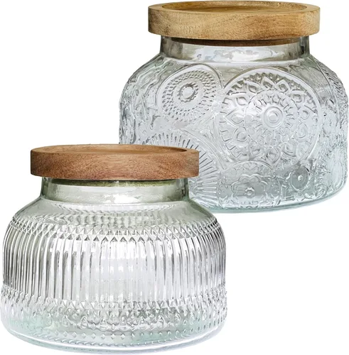 Vista 12 de Recipiente de almacenamiento de alimentos decorativo de vidrio ámbar con tapa hermética de madera 720 ml 2 piezas, recipientes de almacenamiento