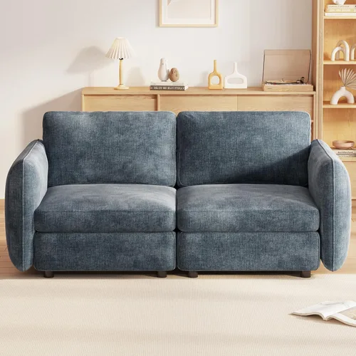 Vista 164 de Guyii Sofá modular de terciopelo, moderno sofá de 4 plazas de gran tamaño con 3 almohadas y reposapiés de almacenamiento, sofá convertible de 115.74