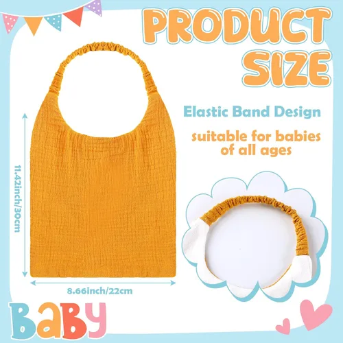 Vista 2 de Shyyween 8 Pack Muslin Bibs Elastic Band Adjustable Bandana Drool Bibs Double Gauze Cotton Pullover for Teething Drooling