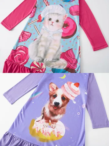 Vista 2 de AmberEft Camisones para niñas, ropa de dormir de algodón suave, camisón de noche para niños, vestido de noche para dormir, camisón de 2 a 9 años