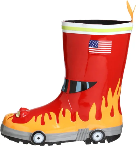 Vista 8 de Kidorable rojo bombero botas de lluvia de goma natural wdiversión llama tire en la pestaña del talón