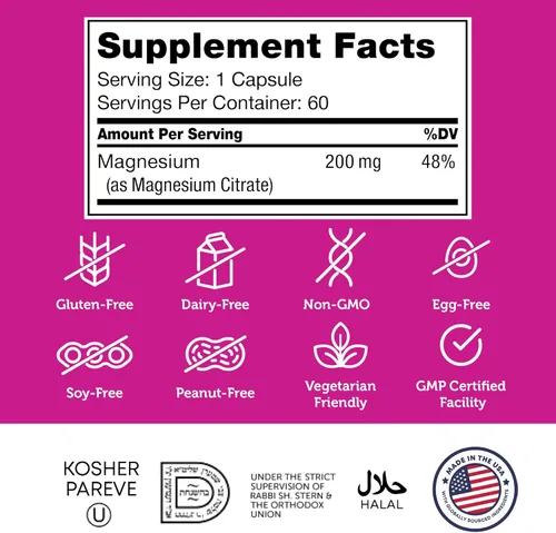 Vista 5 de Zahler Citrato de magnesio. Suplemento natural con la máxima absorción, ayuda a mantener función muscular y nerviosa normal, certificado kosher