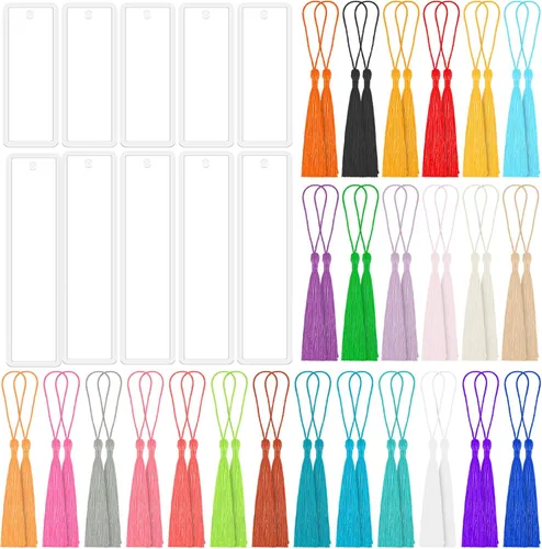 Caffox Bookmark Mold Kit with 100pcs Tassels and 10pcs Silicone Molds for Epoxy Resin Casting