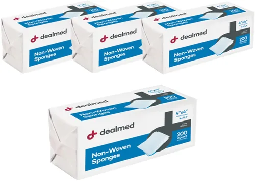 Vista 10 de Dealmed Esponjas de gasa no tejidas – 4 capas, 4 x 4 pulgadas, multiusos, no estériles, absorbentes, de gasa dental, cuidado de heridas para kit