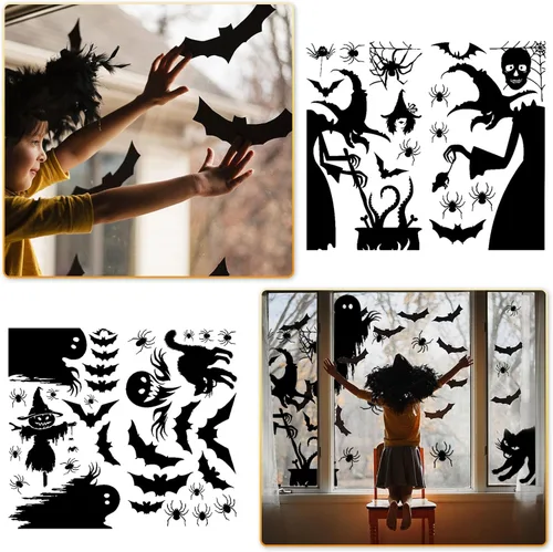 Vista 3 de Decoración de ventana de Halloween, silueta de ventana grande de Halloween, bruja aterradora de Halloween, calcomanías de Halloween para el hogar