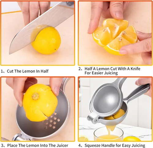 Vista 5 de Exprimidor manual de alta calidad, exprimidor de limón de mano para frutas cítricas (naranja, lima, pomelo), extractor de jugos fácil, rápido