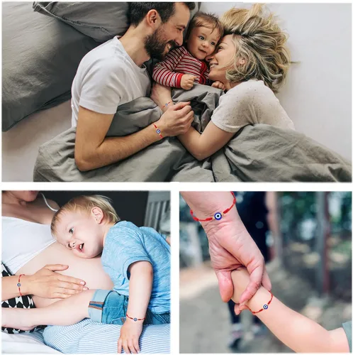 Vista 2 de PPJew Pulsera de 7 nudos contra el mal de ojo, pulseras de cuerda roja, protección para mamá y yo, conjunto de pulseras a juego de amuleto