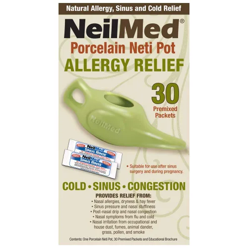 Vista 2 de NeilMed Neti Pot Classic Porcelana Verde con 30 Paquetes Premezclados