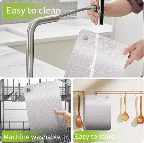 Vista 6 de Tabla de cortar de acero inoxidable de 11.8 x 7.9 pulgadas, pequeña tabla de cortar de metal para cocina, tablas de cortar de acero 304 de grado