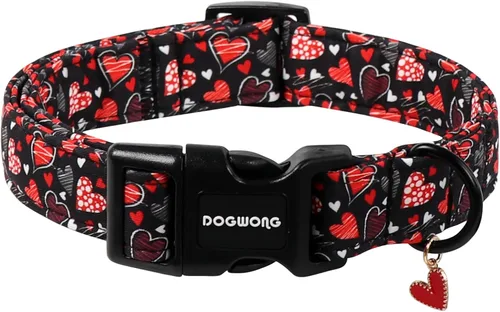 Vista 83 de DOGWONG Collar de algodón y cáñamo para perros, collar rosado resistente ajustable de tela natural suave para mascotas, lindo collar de boda