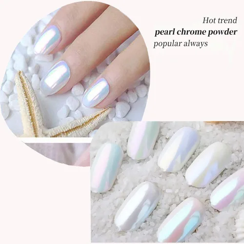 Vista 2 de Pretty Diva Juego de polvo de cromo perlado de 7 colores, polvo de cromo perla blanca mágica para uñas Aurora iridiscente perla cromo polvos