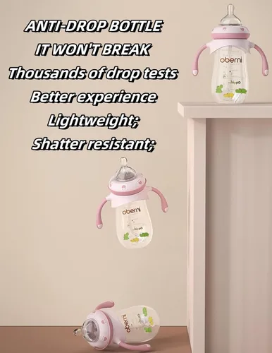 Vista 9 de Botellas para bebé Oberni, botellas de leche para niños con pajita con peso y asa antideslizante, tamaño + flujo rápido variable, 12+ meses, sin