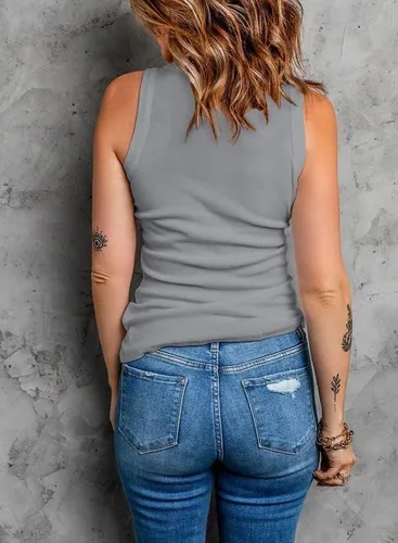 Vista 2 de Dokotoo Womens Ladies Ribbed Thick Strap Low Cut Tight Slim Fitted Sporty Workout Tank Tops