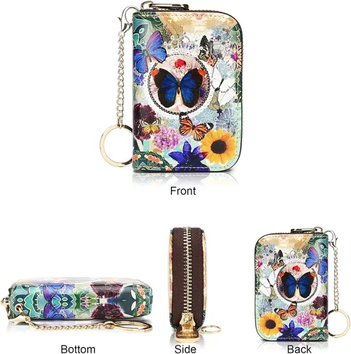 Vista 2 de APHISON - Tarjetero con protección RFID, carteras , funda para tarjetas de cuero con cremallera para mujerniñacaja regalo