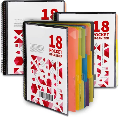Vista 11 de Binditek Paquete de 1 organizador de proyectos de polietileno de 18 bolsillos con 9 divisores, carpeta resistente con portada personalizable, lomo