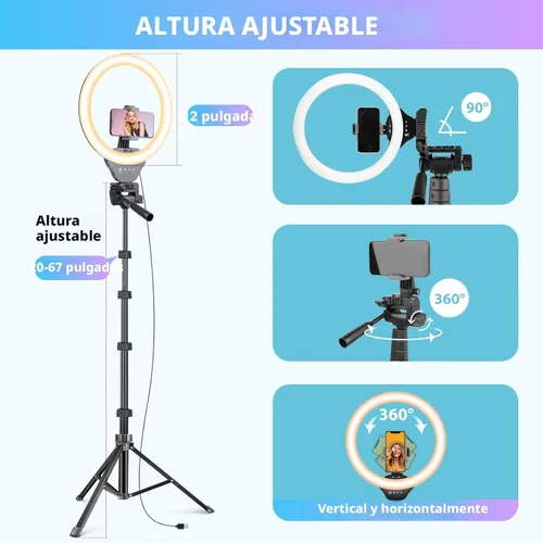 Vista 6 de Sensyne Anillo de luz de 12 pulgadas con palo selfie de 67 pulgadas, trípode y soporte para teléfono, control remoto selfie de luz circular