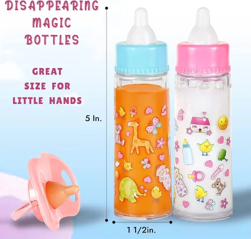 Vista 2 de Exquisite Buggy My Sweet Baby Biberones Mágicos que Desaparecen - Incluye 1 Biberón de Leche, 1 Botella de Jugo con Chupete para Muñeca Bebé