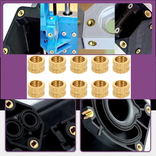 Vista 6 de MroMax Insertos roscados moleteados M3, 0.197 in (OD) x 0.157 in (alto), tuercas métricas de rosca de latón hembra M3, ajuste prensado a través