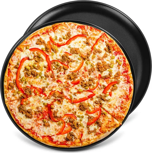 Vista 11 de P&P CHEF Pizza Pan Set of 2, Stainless Steel Pizza Tray, Round Pizza Plate For Pie Cookie Pizza Cake, Non Toxic & Heavy Duty, Dishwasher Safe & Easy
