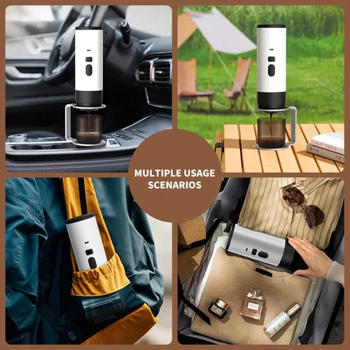 Vista 7 de RQUOIRE Cafetera portátil 3 en 1, máquina de café expreso, cafetera de viaje autocalentable compatible con cápsulas NS, DG y café molido, pequeña
