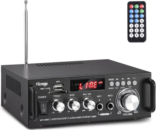 Facmogu 298A Amplificador de Audio Estéreo Inalámbrico Bluetooth 5.0 Máx 300Wx2, Amplificador de Potencia RMS 40Wx2 Receptor Estéreo de 2 Canales