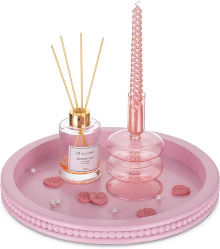 Vista 13 de Hanobe Bandeja Decorativa de Servir de Madera: Bandeja Redonda de Cuentas Negras para Mesa de Café Bandejas de Madera Rústica Decoración Mostrador