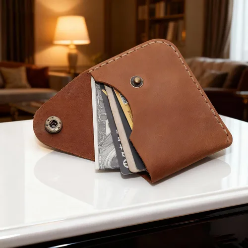 Vista 52 de Cartera organizadora de tarjetas de bolsillo frontal cosida a mano minimalista de cuero genuino para tarjetas, billetera con tarjetero pequeño, Negro
