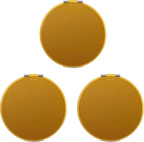 Vista 2 de Stephanie Imports Juego de 3 espejos compactos de doble color de forma redonda con acabado de metal cepillado (plateado y dorado)
