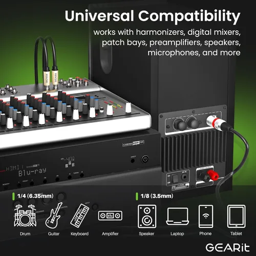 Vista 3 de GEARit Cable XLR macho a doble de 1/4 de pulgada (3.3 pies), cable adaptador divisor de cable en Y, cable TS mono estéreo, compatible con guitarra