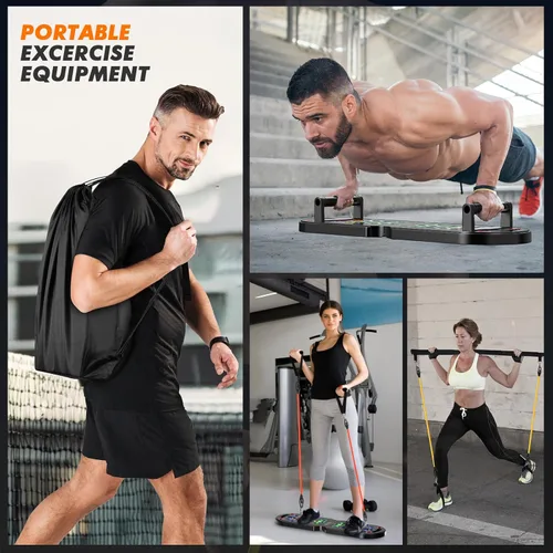 Vista 7 de Portable Home Gym Workout Equipment, Push Up Board, Pilates Bar & Fitness Accessories with Resistance Bands for Upper Body Strength Training Full