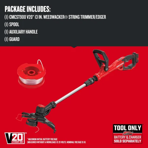 Vista 3 de CRAFTSMAN V20 WEEDWACKER Cortadora de Cuerdas Inalámbrica Bordeadora con Alimentación Automática, 13 pulgadas, Solo Herramienta (CMCST900B)