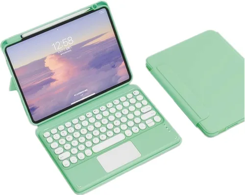 Vista 19 de iPad Air Air2 iPad 5ª 6ª generación 9.7 pulgadas iPad 5 iPad 6 Funda con teclado Touchpad horizontal/vertical Soporte magnético desmontable BT