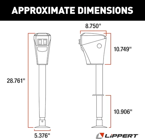 Vista 2 de Lippert Power Tongue Jack Remolque Eléctrico Marco en A, 3,500 libras. Carrera de 18 pulgadas, almohadilla de pie de 5.4 pulgadas, carcasa