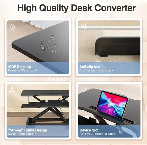 Vista 5 de Convertidor de escritorio de pie de 32 pulgadas, altura ajustable, elevador de escritorio de pie para sentarse, estación de trabajo de doble monitor