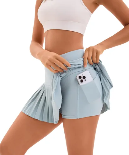 Vista 7 de Yknktstc Falda de tenis para mujer con bolsillo plisado para golf, pantalones cortos deportivos para correr